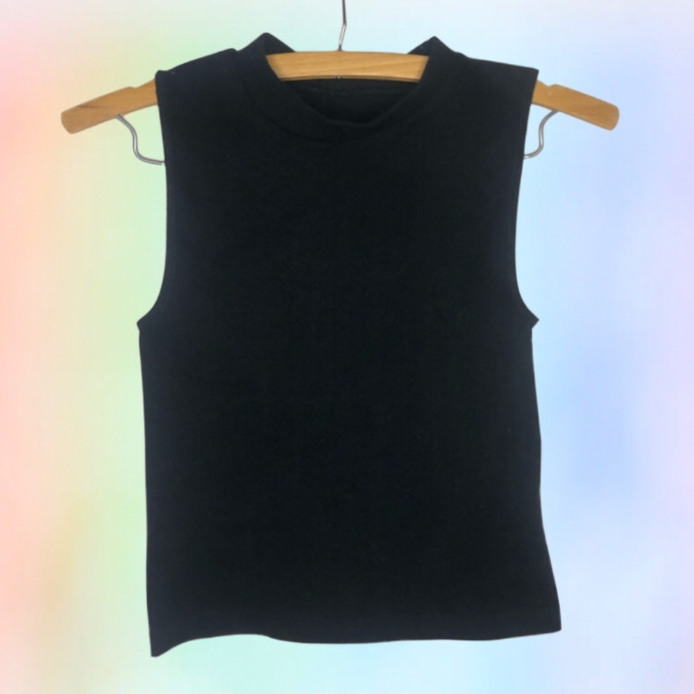 Black Ribbed mock-neck tank